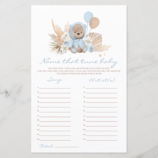Papier Boho Teddy Bear Nom That Tune Baby shower Jeu (Devant)