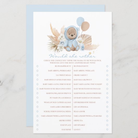 Papier Boho Teddy Bear Voudrait-Elle Plutôt Baby shower J (Devant / Derrière)