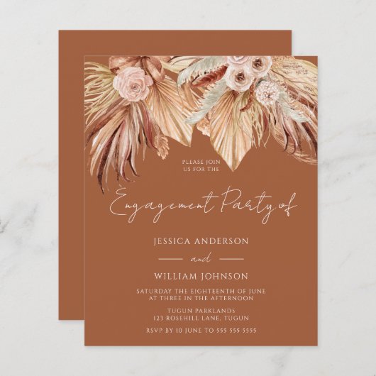 Papier Boho Terracotta Budget Engagement Partie Invitatio (Devant / Derrière)