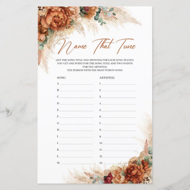 Papier Boho terracotta fleurs bordeaux Nom Cette Tune (Devant)