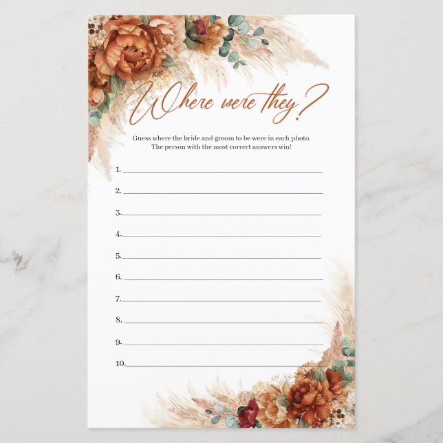 Papier Boho Terracotta pampas bordeaux Où étaient-ils (Devant)