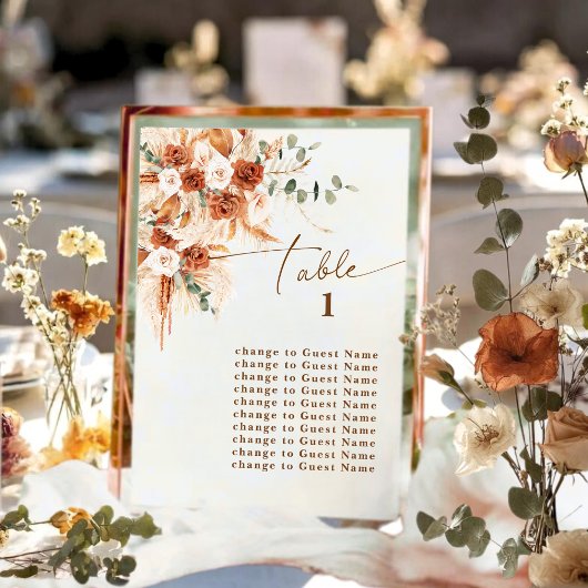 Papier Boho Terracotta Rose Pampas Table 1 Seating Plan