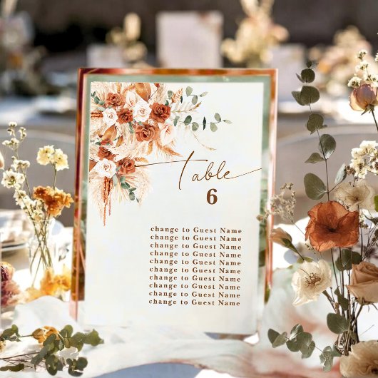 Papier Boho Terracotta Rose Table 6 Seating Plan Card 