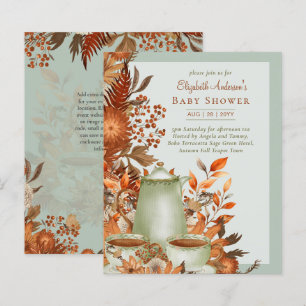 Papier Boho Terracotta Sage Tea Party Baby Fête des marié