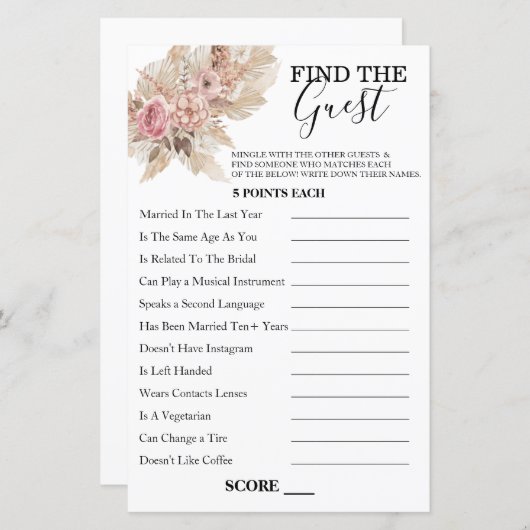 Papier Boho Thème Trouver Le Jeu D'Invités (Devant / Derrière)