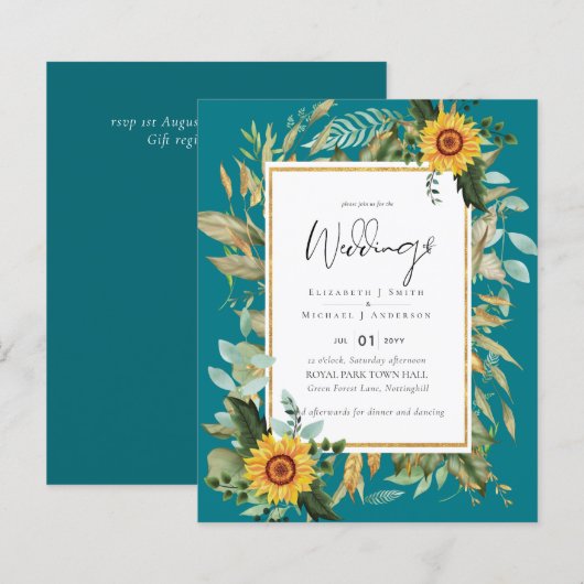 Papier Boho Tournesols verdure Aquarelle BUDGET Mariage (Devant / Derrière)
