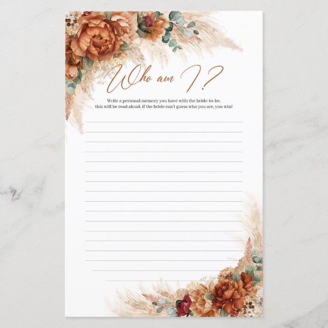 Papier Boho tropical terre cuite pampas rouille Qui suis- (Devant)