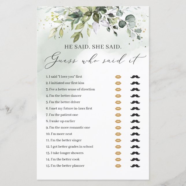 Papier Boho verdure feuillage il a dit qu'elle a dit jeu  (Devant)