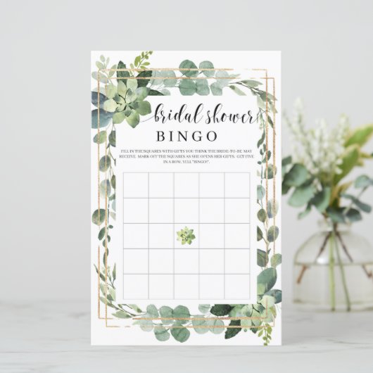 Papier Boho verdure fleurs succulentes or mariée bingo (Debout devant)