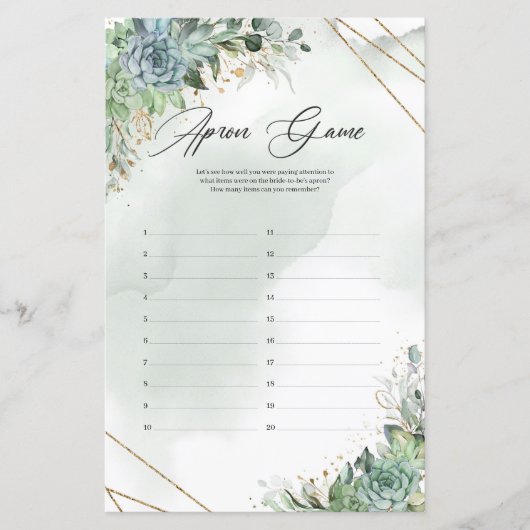 Papier Boho vert succulent eucalyptus or Apron Jeu (Devant)