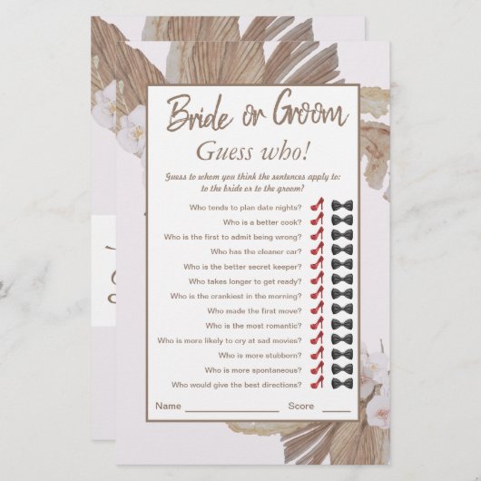 Papier Boho Watercolo Dry Pampas Fête des mariées en herb (Devant / Derrière)