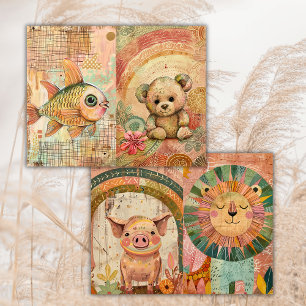 Papier Boho Watercolor Animaux colorés Junk Journal