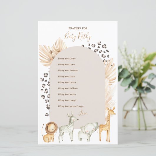 Papier Boho Wild Animals Prières pour Baby Sign (Debout devant)