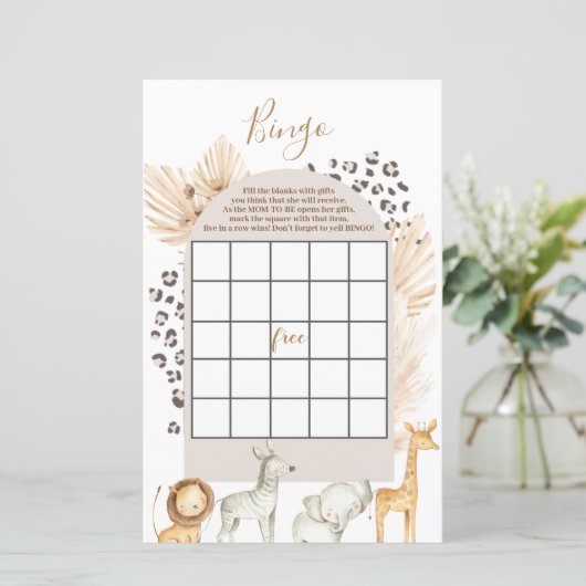Papier Boho Wild Animaux baby shower Bingo Jeu (Debout devant)