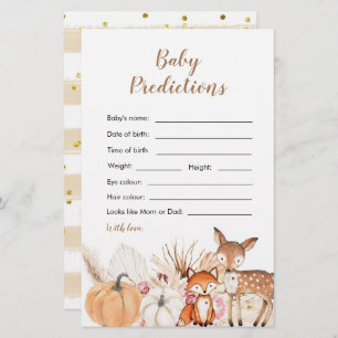 Papier Boho Woodland Citrouille Baby Prediction Card