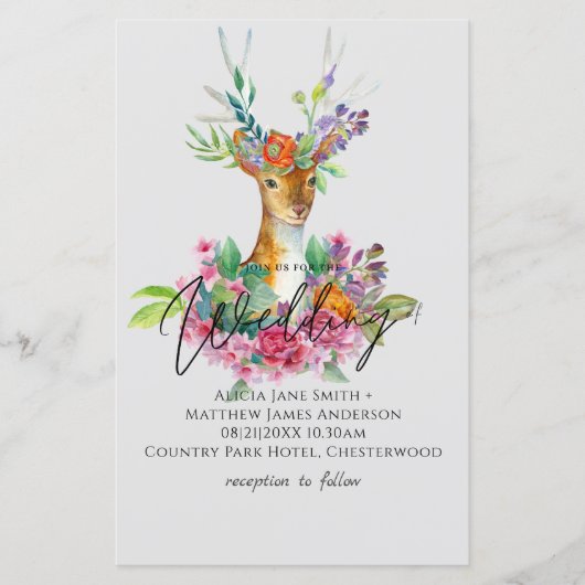 Papier Boho Woodland Deer Floral Budget de mariage invite (Devant)