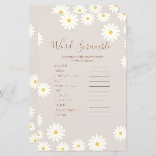 Papier Boho Word Scramble Game Daisy Floral (Devant / Derrière)