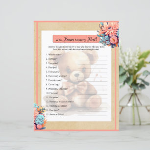 Papier BohoPink Bear Baby shower Qui Connaît Mommy Game