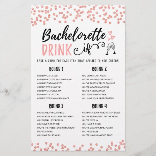 Papier BOIRE SI jeu Bachelorette ou Hen Party (Devant)