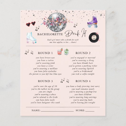 Papier Boire si | Roller Sking Bachelorette Party Jeu (Devant)