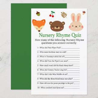 Papier Bois animal Nursery Rhyme Quiz bébé showergame