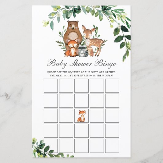 Papier Bois Animaux Baby shower de verdure Bingo Jeu (Devant)