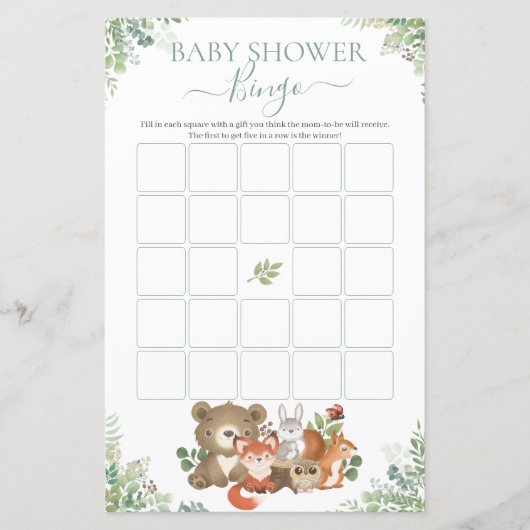 Papier Bois Animaux Baby shower de verdure Bingo Jeu (Devant)