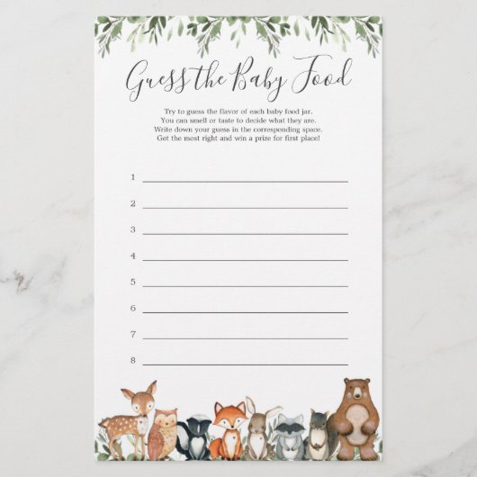 Papier Bois Animaux Baby shower Devinez La Nourriture Béb (Devant)