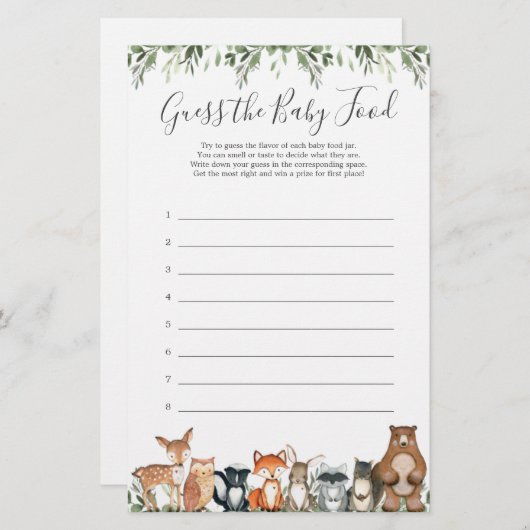 Papier Bois Animaux Baby shower Devinez La Nourriture Béb (Devant / Derrière)