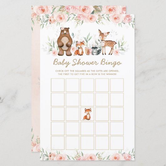 Papier Bois Animaux Baby shower Floral Jeu de Bingo (Devant / Derrière)