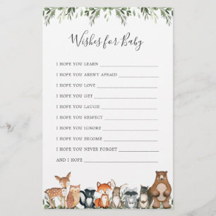 Papier Bois Animaux Baby shower Voeux Pour Bébé