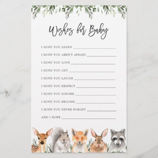 Papier Bois Animaux Baby shower Voeux Pour Bébé (Devant)