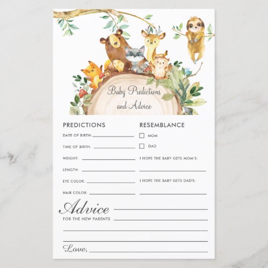 Papier Bois Animaux Bébé Prédictions et conseils Douche (Devant)