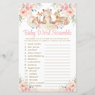 Papier Bois Animaux Blush Floral Baby Word Scramble