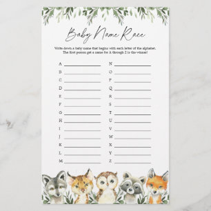 Papier Bois Animaux Nom du Baby shower Course Jeu