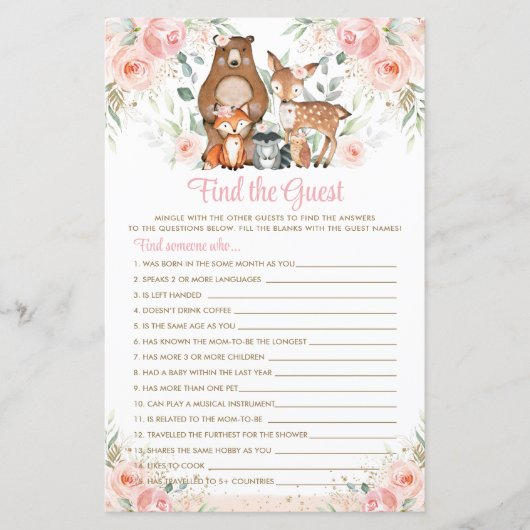 Papier Bois Animaux Pink Floral Trouvez le jeu invité (Devant)