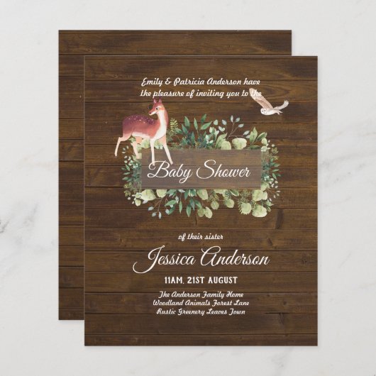 Papier Bois Flore et faune BABY SHOWERS Invitations (Devant / Derrière)