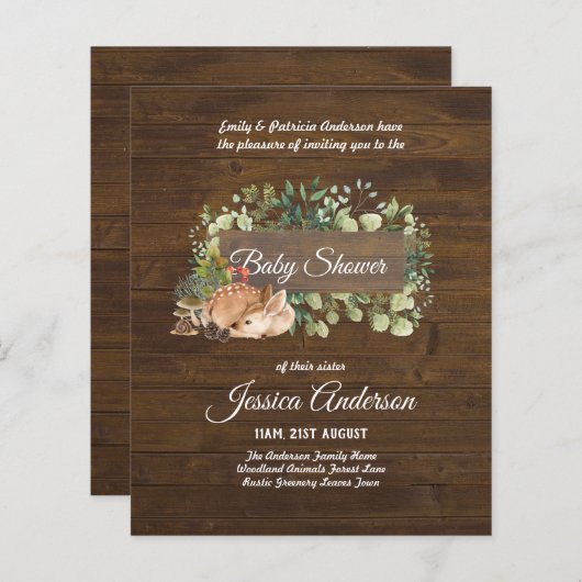 Papier Bois Flore et faune BABY SHOWERS Invitations (Devant / Derrière)