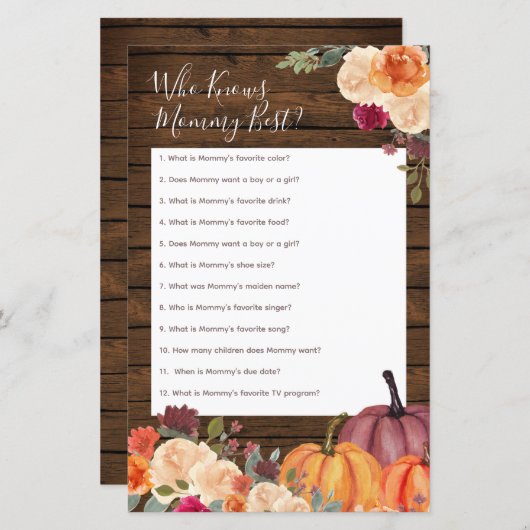 Papier Bois Rustique Citrouille Qui Connaît Mommy Meilleu (Devant / Derrière)