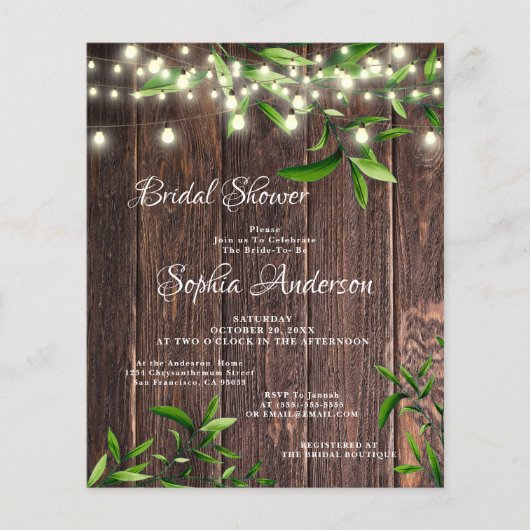 Papier Bois rustique et verdure Invitation à la douche nu (Devant)