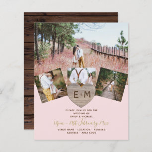 Papier Bois rustique gravé Coeur PHOTO COLLAGE Invitati