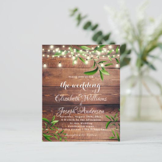 Papier Bois rustique Lumière & Faire-part de mariage vert (Debout devant)