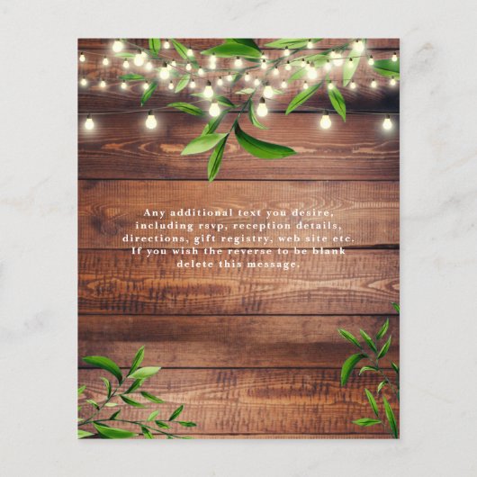 Papier Bois rustique Lumière & Faire-part de mariage vert (Dos)