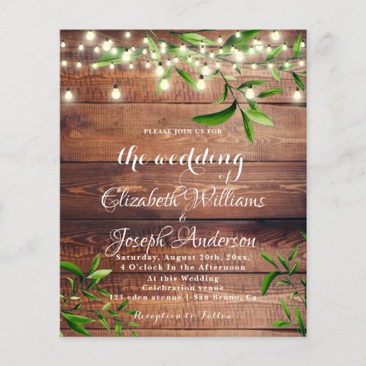 Papier Bois rustique Lumière & Faire-part de mariage vert (Devant)