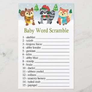 Papier boisé d'hiver animal Baby mot scramble jeu