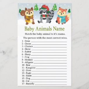 Papier boisé d'hiver animal bébé Animaux Nom Jeu