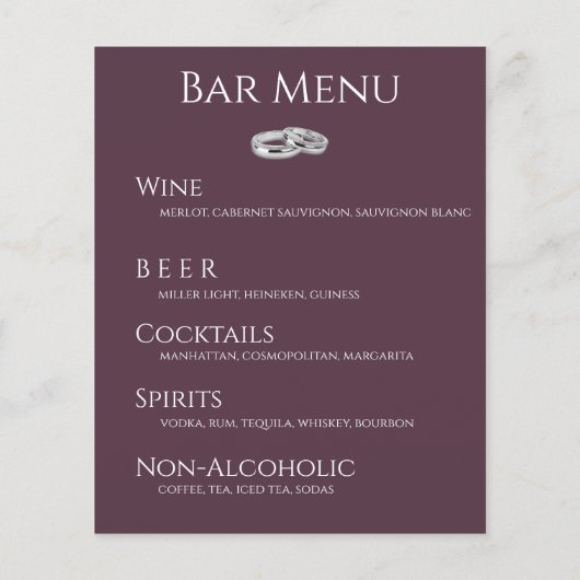 Papier Boisson mariage et dîner Menu-Vin et blanc- (Dos)