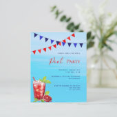 Papier Boisson rouge eau bleue budget piscine invitation (Debout devant)