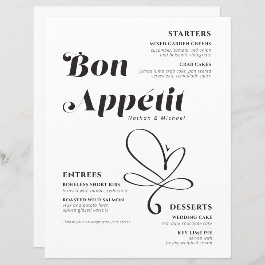 Papier Bon Appetit Dîner Mariage Livre blanc noir (Devant / Derrière)