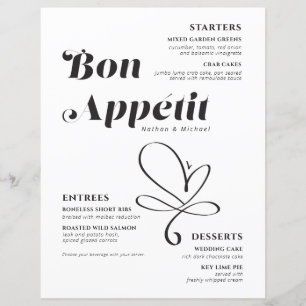 Papier Bon Appetit Dîner Mariage Livre blanc noir